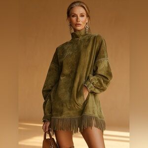 YOHERS Olive Fringe Sweater